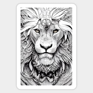 Lion King Wild Nature Illustration Line Epic Illustration Line Art Magnet